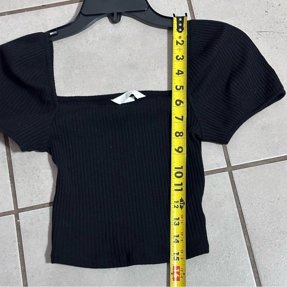 H&M Women Black Ribbed Cropped Top Puff Sleeve Square Neck size XS. - Picture 7 of 7